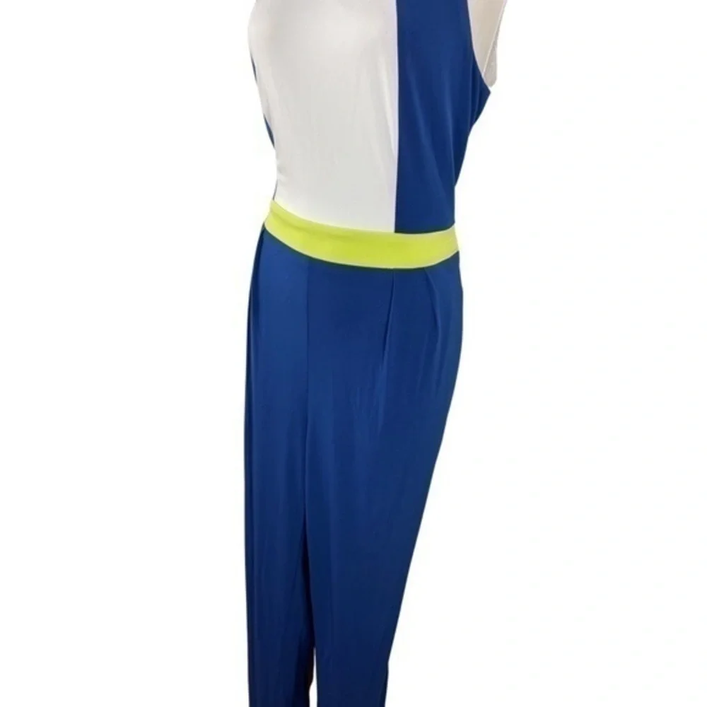 Vince Camuto blue white neon green color block jersey jumpsuit MM2